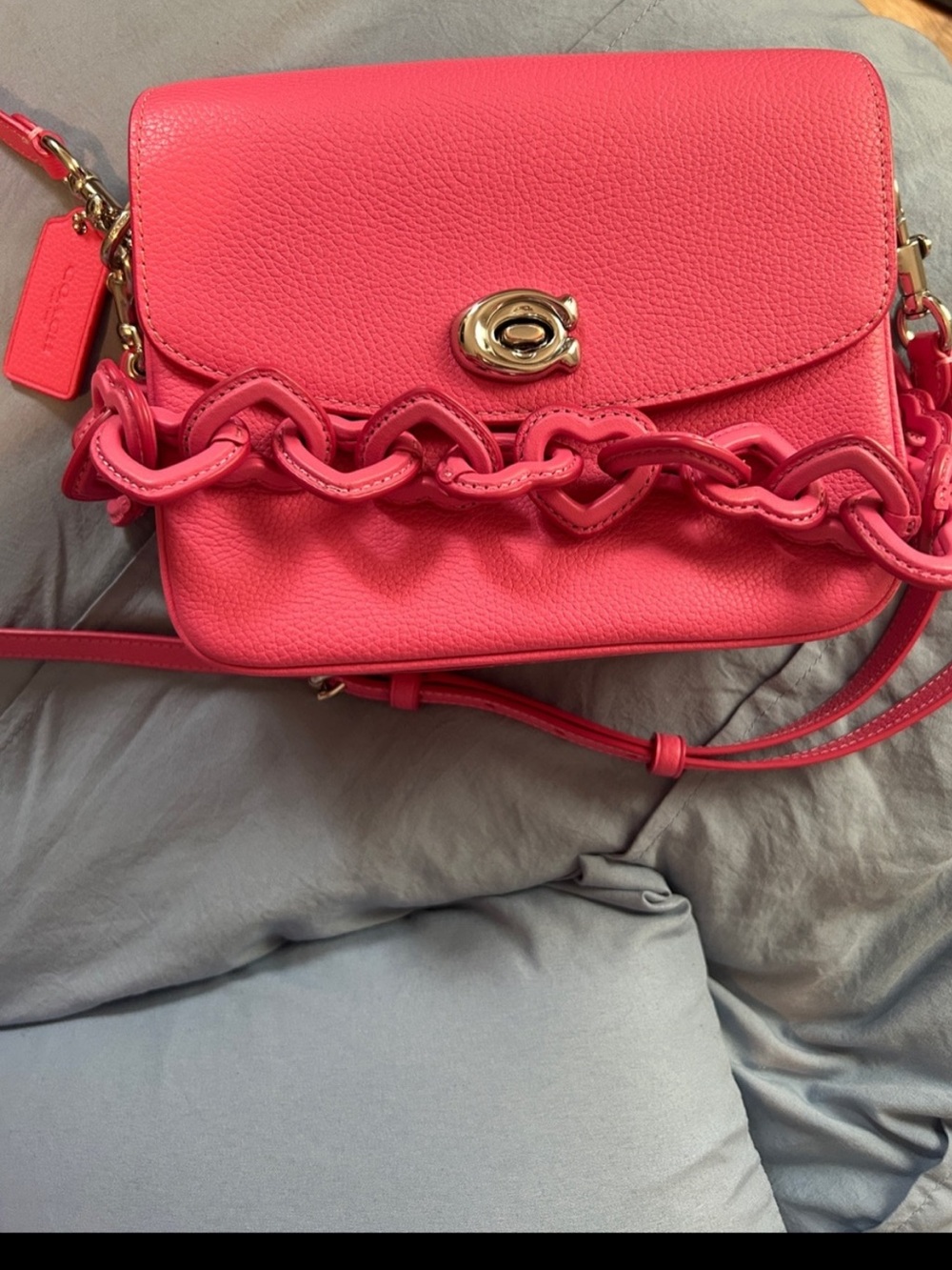 Coach Hot Pink Pebbled Leather Chain Crossbody - Picture 3 of 3